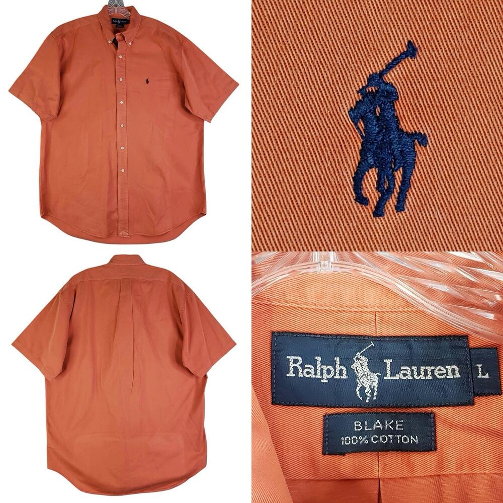 Polo Ralph Lauren Shirt Oxford Men's Size Large L Solid SS Button Down Orange